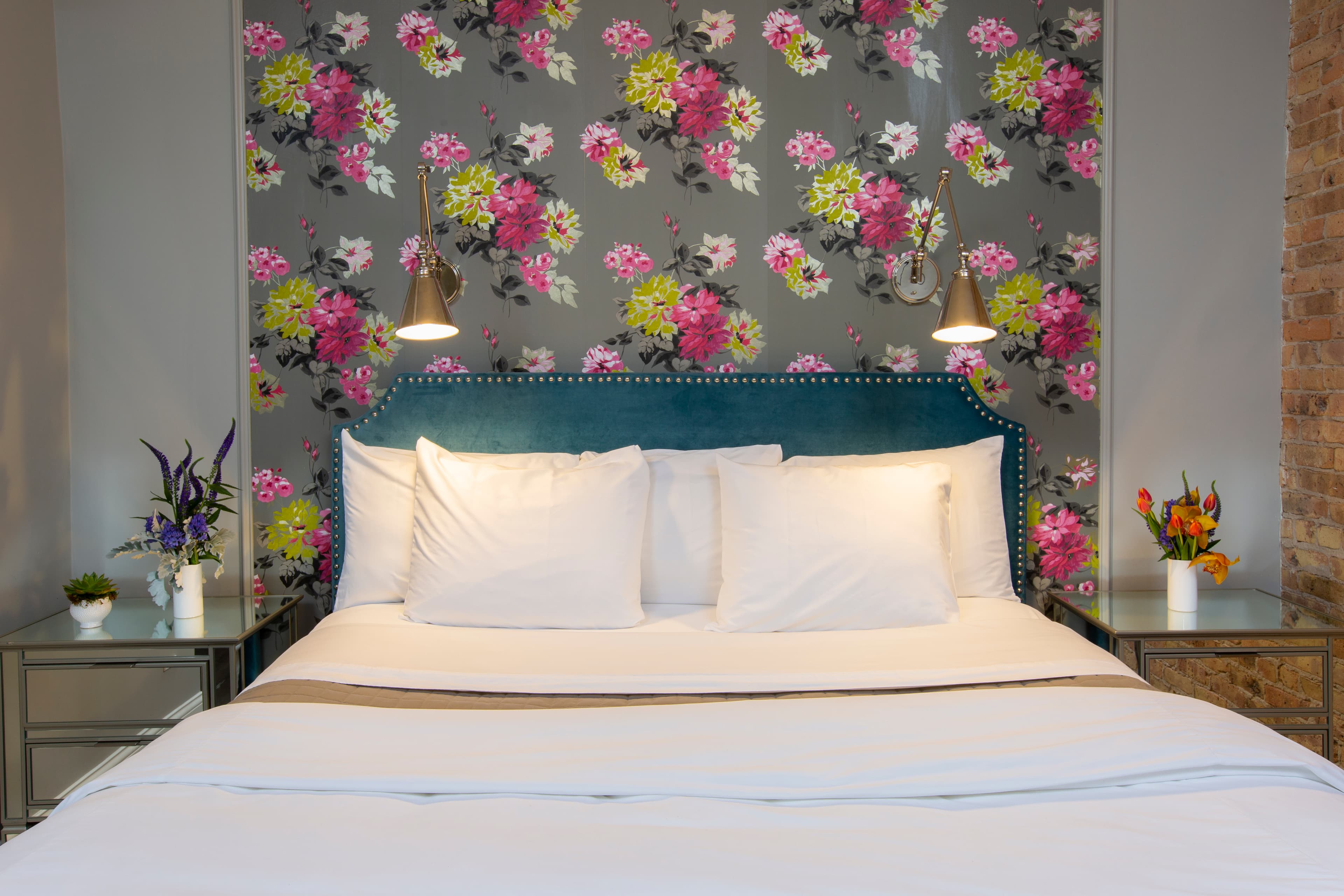 A straight-on view of Schiller's king-size bed.