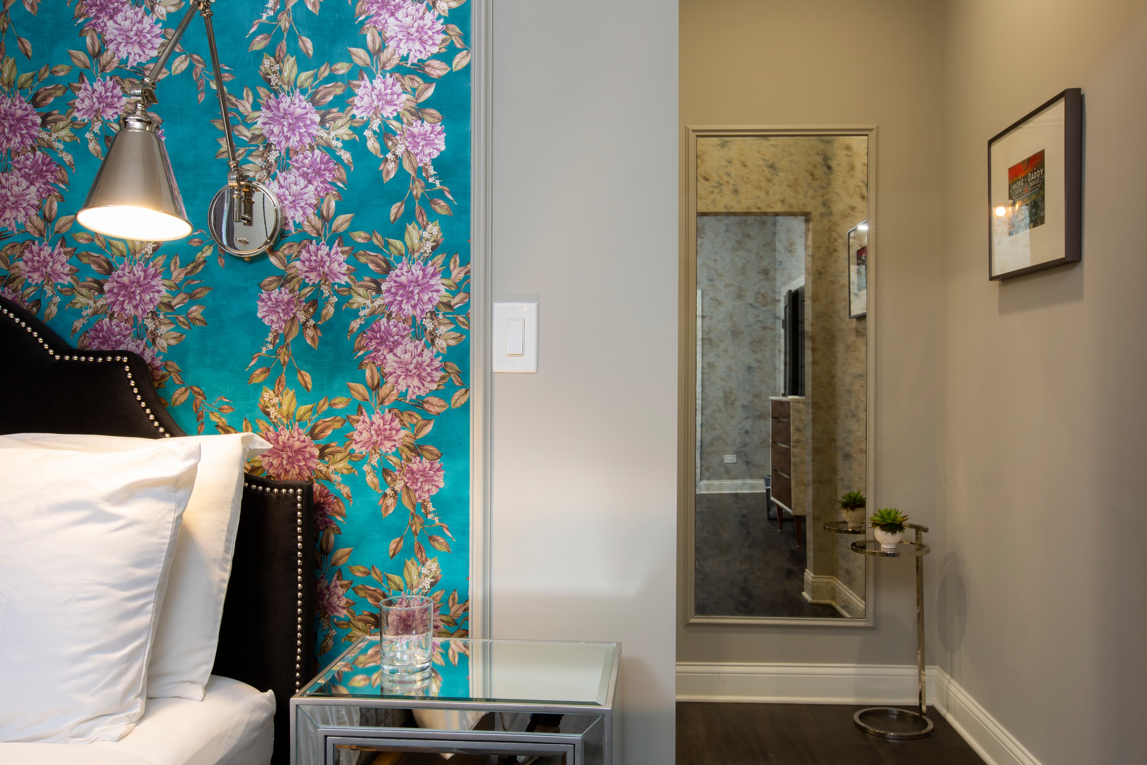 Paulina's mirror in the hallway leading to its ensuite bathroom.